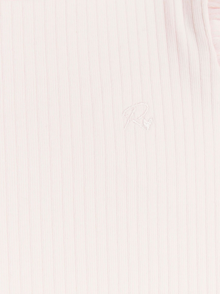 River Island Pink Baby Girls Frill Heart 100% Cotton Rib Top and Leggings Set - Image 5 of 5