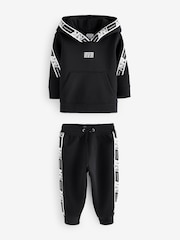 River Island Black Wide Fit Mini and Older Boys Sporty Hoodie And Joggers Set - Image 1 of 6