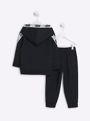 River Island Black Wide Fit Mini and Older Boys Sporty Hoodie And Joggers Set - Image 3 of 6