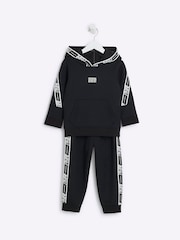 River Island Black Wide Fit Mini and Older Boys Sporty Hoodie And Joggers Set - Image 4 of 6