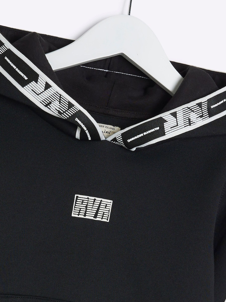 River Island Black Wide Fit Mini and Older Boys Sporty Hoodie And Joggers Set - Image 6 of 6