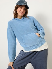 FatFace Blue Lana Laundered Knitted 100% Cotton Hoodie - Image 1 of 10