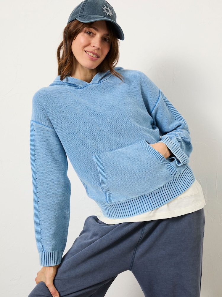 FatFace Blue Lana Laundered Knitted 100% Cotton Hoodie - Image 1 of 10