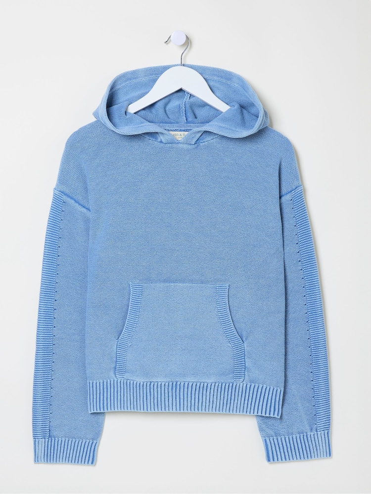 FatFace Blue Lana Laundered Knitted 100% Cotton Hoodie - Image 10 of 10