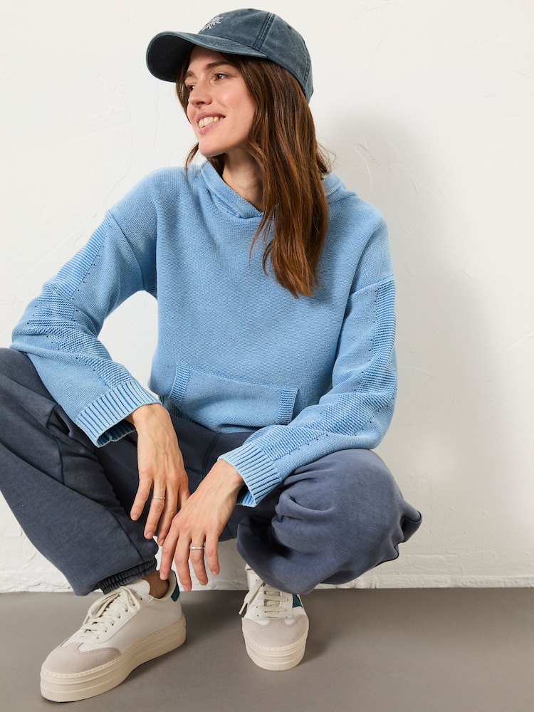 FatFace Blue Lana Laundered Knitted 100% Cotton Hoodie - Image 4 of 10