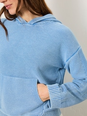 FatFace Blue Lana Laundered Knitted 100% Cotton Hoodie - Image 5 of 10