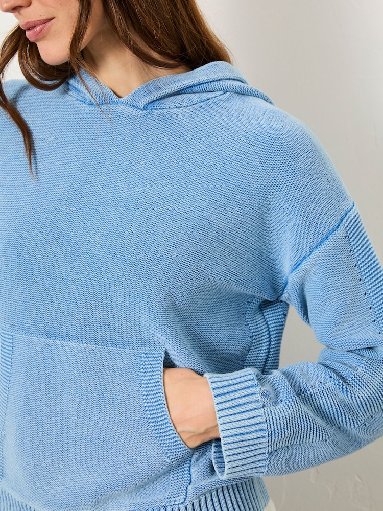 FatFace Blue Lana Laundered Knitted 100% Cotton Hoodie - Image 5 of 10