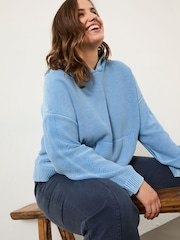 FatFace Blue Lana Laundered Knitted 100% Cotton Hoodie - Image 6 of 10