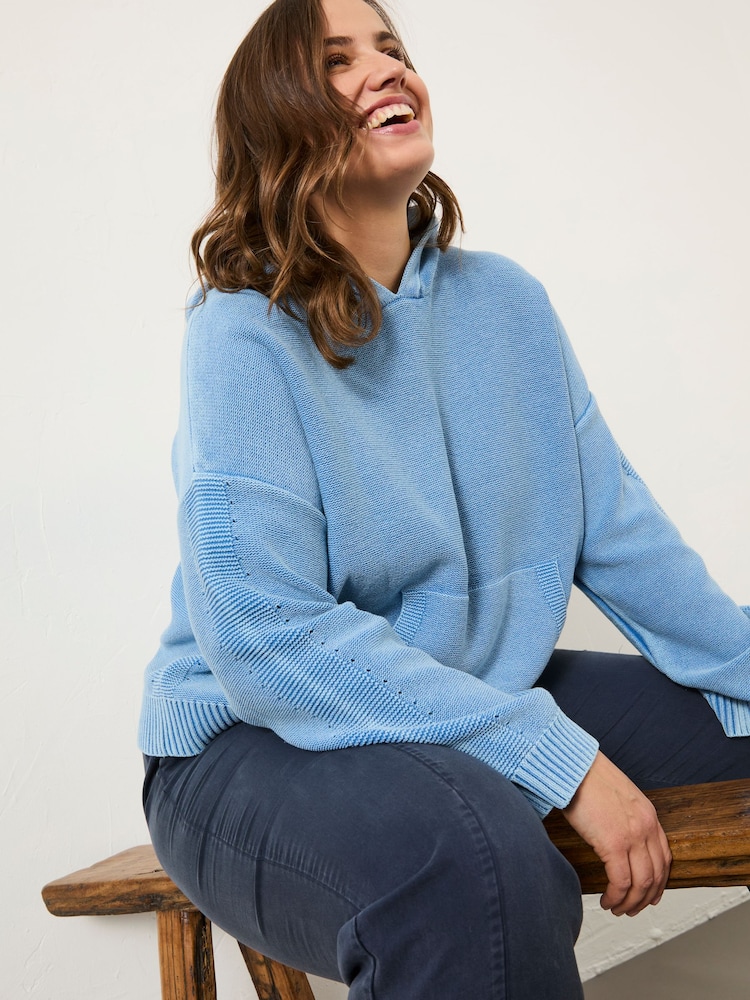 FatFace Blue Lana Laundered Knitted 100% Cotton Hoodie - Image 6 of 10