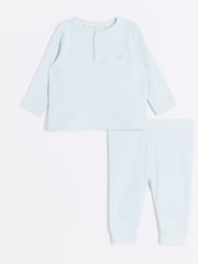 River Island Blue Baby Boys Grandad Rib Top and Leggings Set - Image 1 of 5