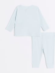 River Island Blue Baby Boys Grandad Rib Top and Leggings Set - Image 2 of 5