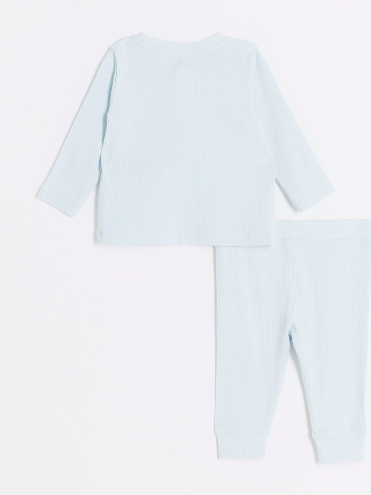 River Island Blue Baby Boys Grandad Rib Top and Leggings Set - Image 2 of 5