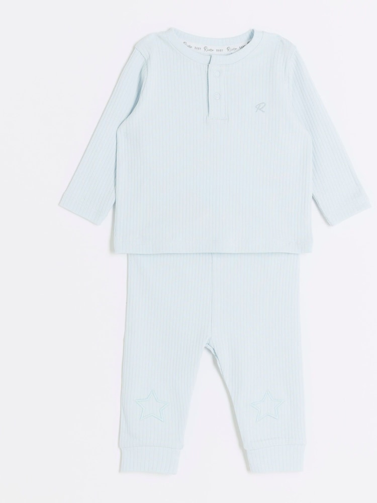 River Island Blue Baby Boys Grandad Rib Top and Leggings Set - Image 3 of 5