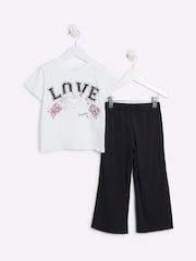 River Island White Girls Love Bracelet 100% Cotton T-Shirt and Leggings Set - Image 1 of 5