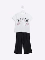River Island White Girls Love Bracelet 100% Cotton T-Shirt and Leggings Set - Image 3 of 5