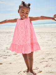 Fluro Pink Sleeveless Broderie Summer Dress (3mths-8yrs) - Image 2 of 3