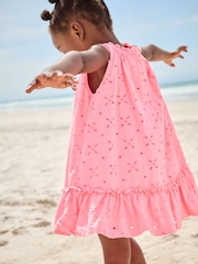 Fluro Pink Sleeveless Broderie Summer Dress (3mths-8yrs) - Image 3 of 3