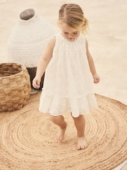 White Sleeveless Broderie Summer Dress (3mths-8yrs) - Image 1 of 9