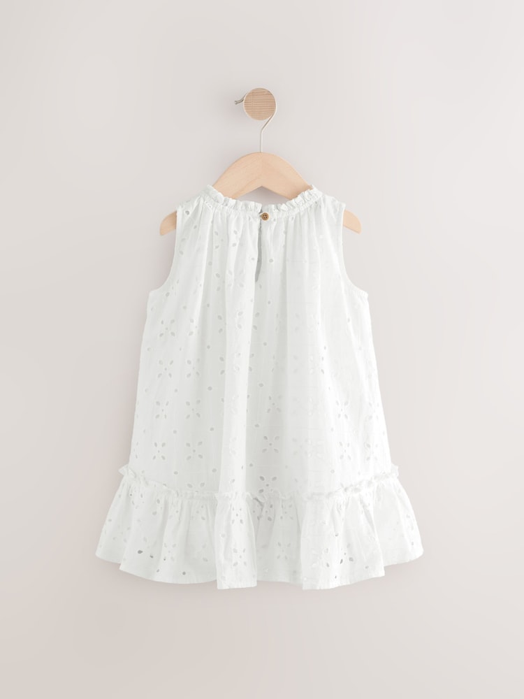 White Sleeveless Broderie Summer Dress (3mths-8yrs) - Image 7 of 9