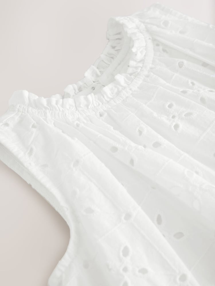 White Sleeveless Broderie Summer Dress (3mths-8yrs) - Image 9 of 9