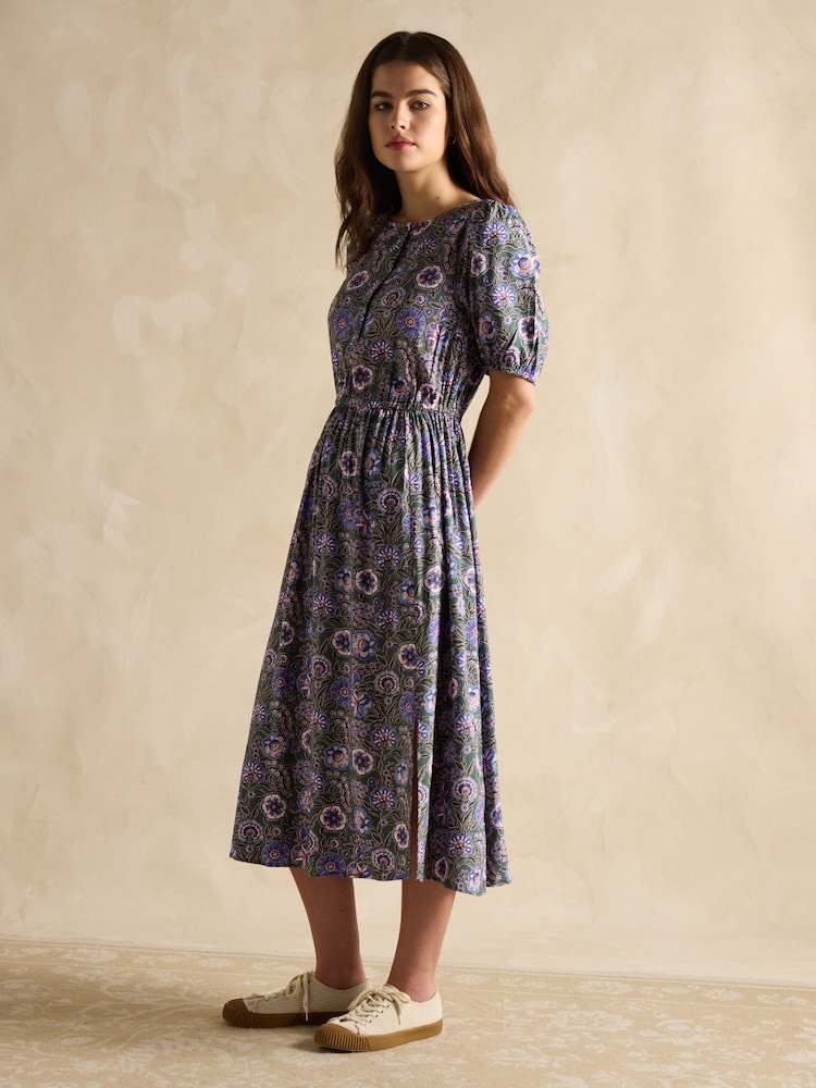 Joules Adele Green Crew Neck Elbow Length Sleeve Midi Dress - Image 3 of 6