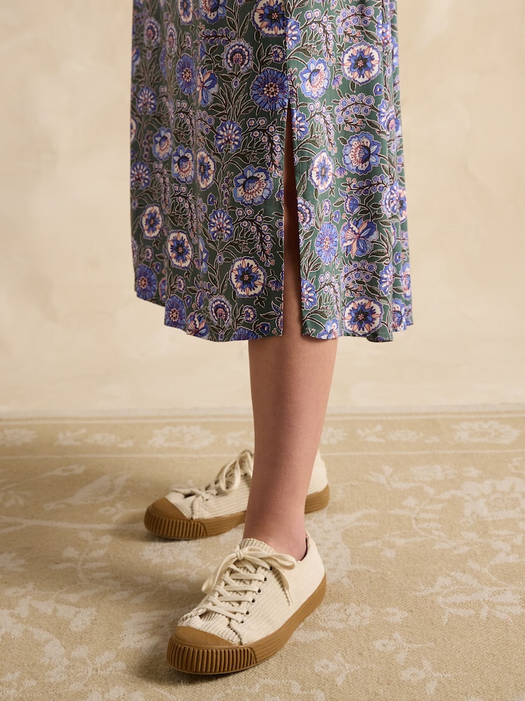 Joules Adele Green Crew Neck Elbow Length Sleeve Midi Dress - Image 5 of 6