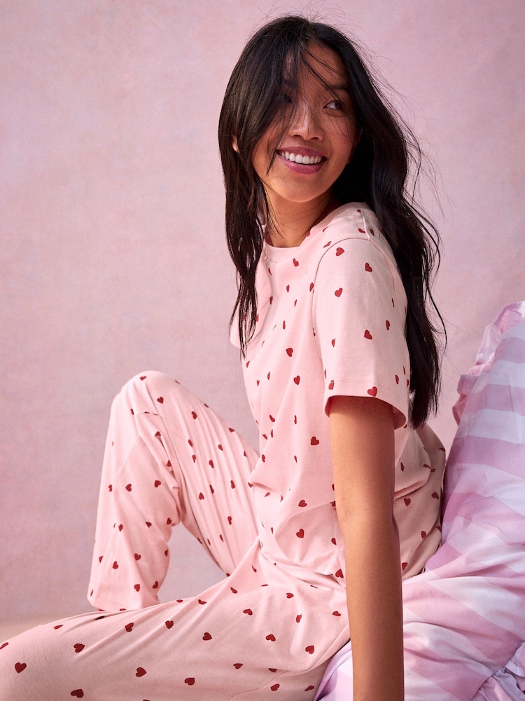 Pink Heart Short Sleeve Pyjamas - Image 1 of 6 Pink Heart Short Sleeve Pyjamas - Image 1 of 6