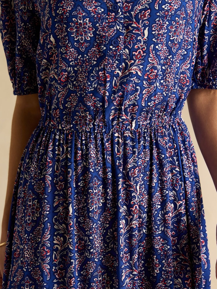 Joules Adele Blue Crew Neck Elbow Length Sleeve Midi Dress - Image 5 of 6