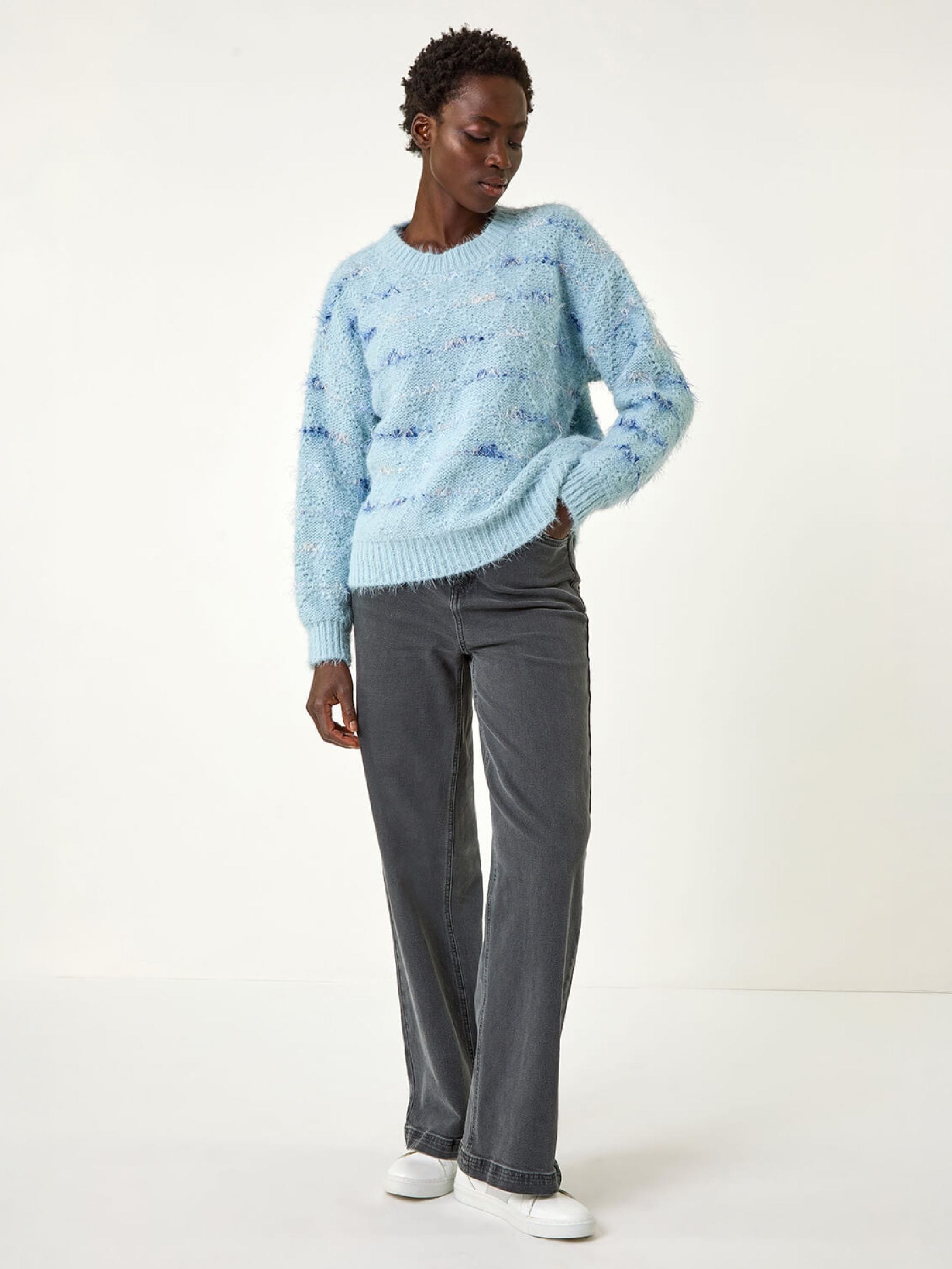 Buy Roman Blue Stripe Fluffy Knit Jumper from the Next UK online shop