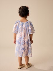 Pink/Blue Embroidered Mesh Dress (3mths-8yrs) - Image 3 of 4