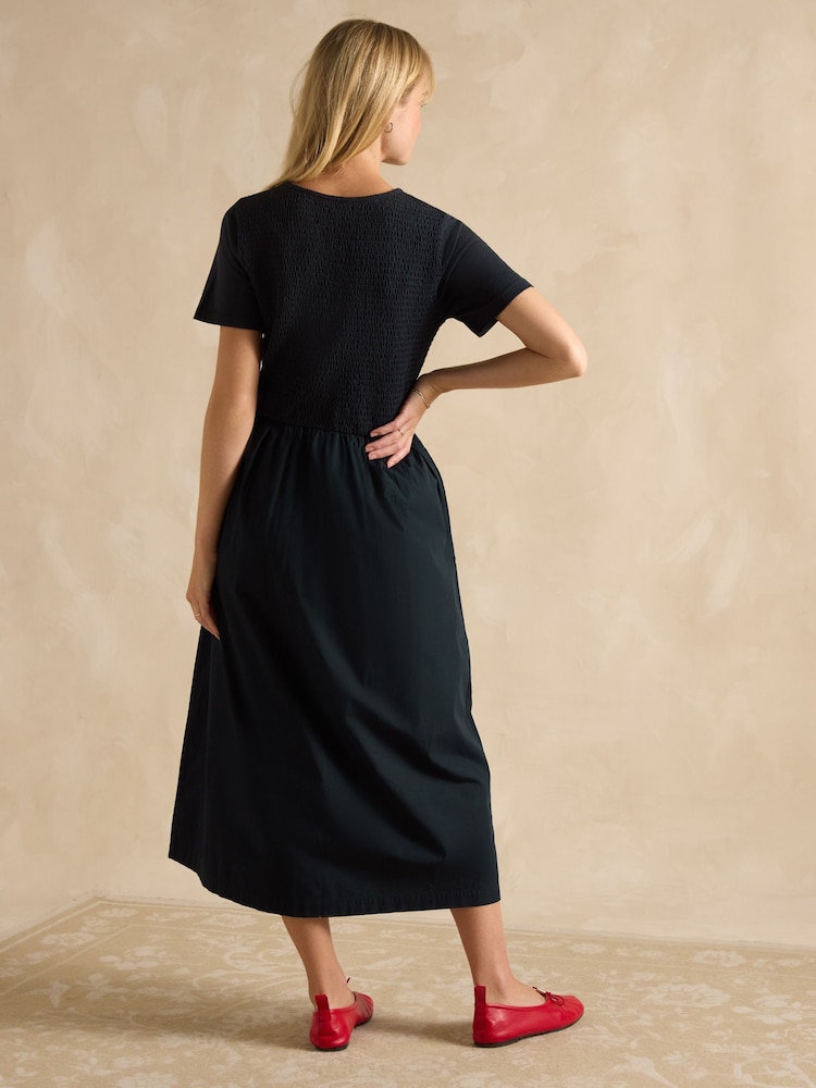 Joules Mila Navy Cotton Midi Dress - Image 2 of 7