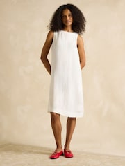Joules Delphine White Shift Dress With Linen - Image 1 of 7