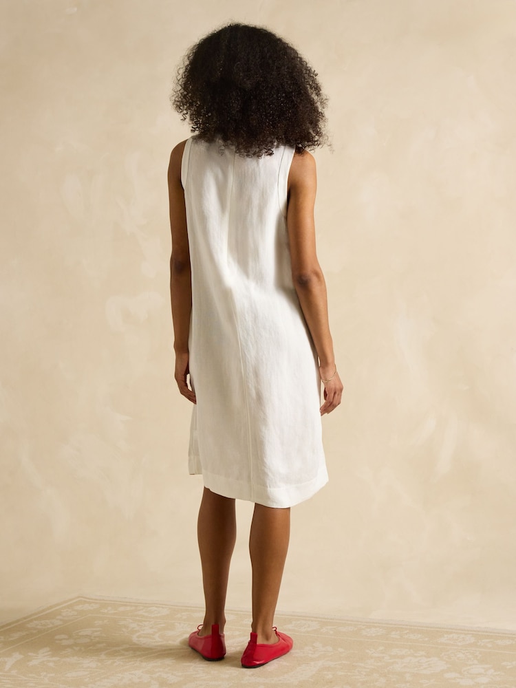 Joules Delphine White Shift Dress With Linen - Image 2 of 7