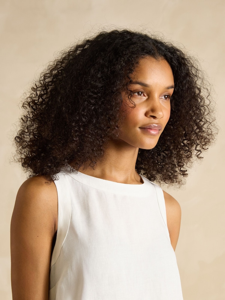 Joules Delphine White Shift Dress With Linen - Image 3 of 7