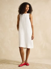 Joules Delphine White Shift Dress With Linen - Image 4 of 7