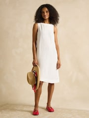 Joules Delphine White Shift Dress With Linen - Image 6 of 7