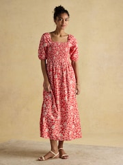 Joules Billie Red Cotton Midi Dress - Image 2 of 9