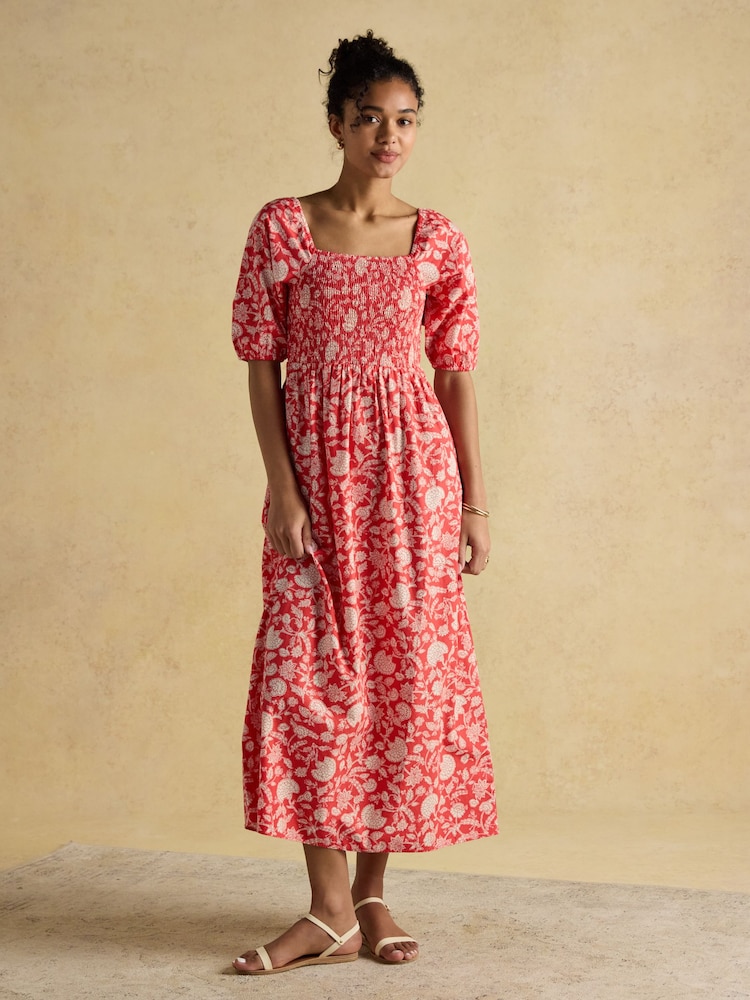 Joules Billie Red Cotton Midi Dress - Image 2 of 9