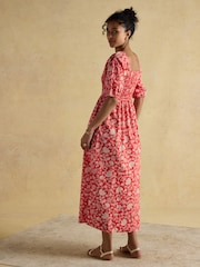 Joules Billie Red Cotton Midi Dress - Image 3 of 9