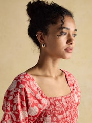 Joules Billie Red Cotton Midi Dress - Image 5 of 9
