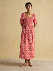 Joules Billie Red Cotton Midi Dress - Image 7 of 9
