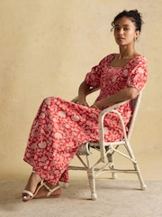 Joules Billie Red Cotton Midi Dress - Image 9 of 9