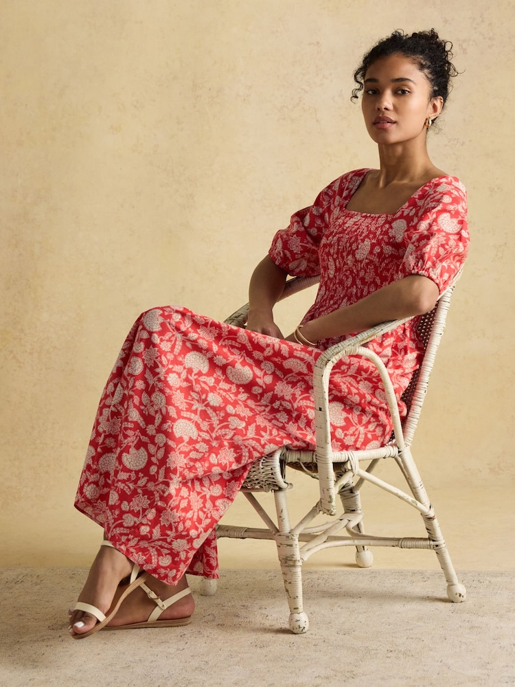 Joules Billie Red Cotton Midi Dress - Image 9 of 9
