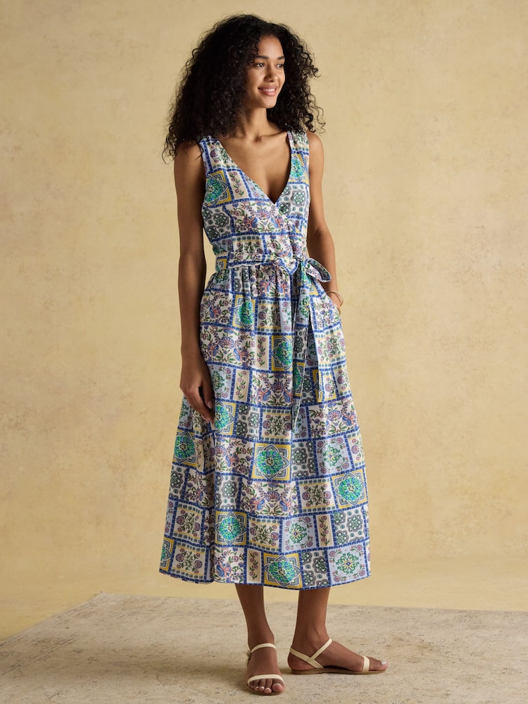 Joules Eliza Blue Wrap Midi Dress - Image 1 of 8 Joules Eliza Blue Wrap Midi Dress - Image 1 of 8
