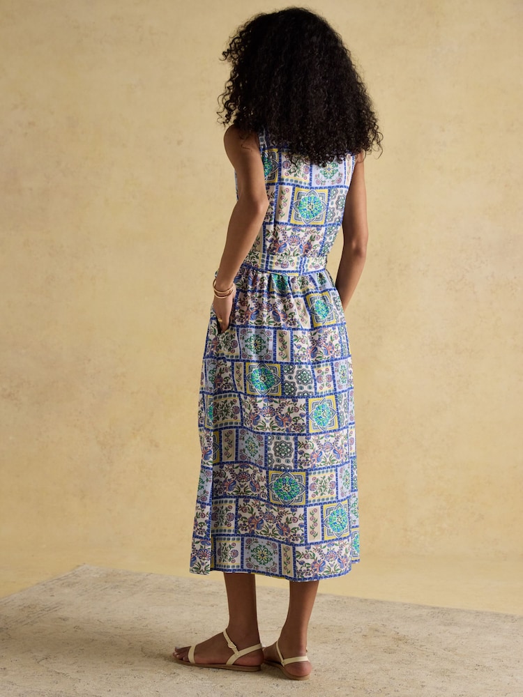 Joules Eliza Blue Wrap Midi Dress - Image 2 of 8 Joules Eliza Blue Wrap Midi Dress - Image 2 of 8