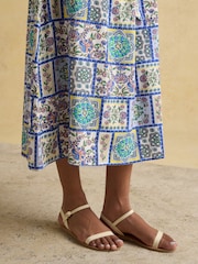 Eliza Blue Linen Wrap Midi Dress - Image 7 of 8