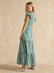 Joules Esme Green Shirred Midi Dress - Image 2 of 6