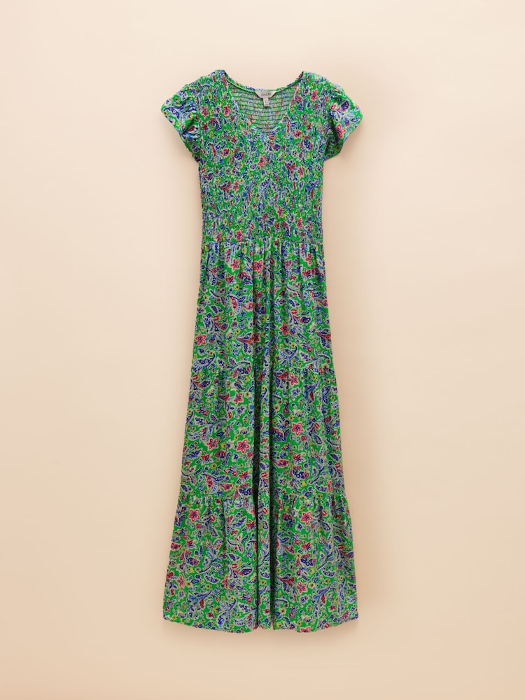 Joules Esme Green Shirred Midi Dress - Image 6 of 6