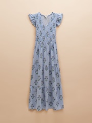 Joules Esme Blue Shirred Midi Dress - Image 6 of 6