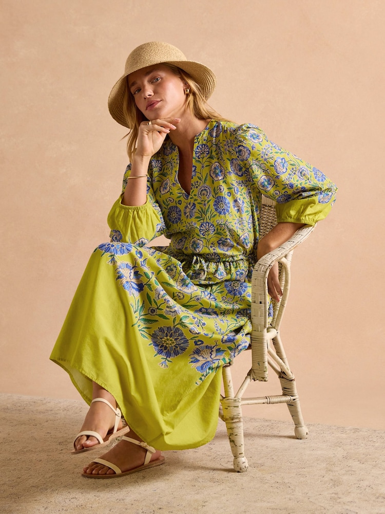 Joules Anais Yellow Cotton Maxi Dress - Image 7 of 8
